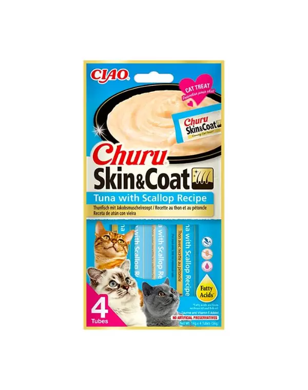 Churu Skin & Coat es un snack líquido para gatos. Elaborado con ingredientes saludables de confianza.