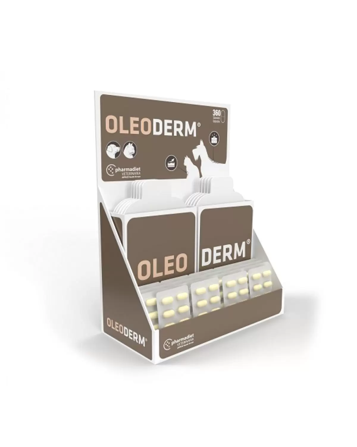 Oleoderm Cápsulas es un complemento alimenticio, en cápsulas, con nutrientes que ayudan a mantener la piel y el pelaje de tu perro sanos, apto para perros y gatos.