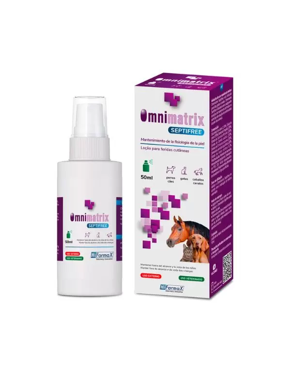 Omnimatrix Septifree Spray es una loción cicatrizante en spray para promover la cicatrización y mantener las propiedades fisiológicas de la piel.
